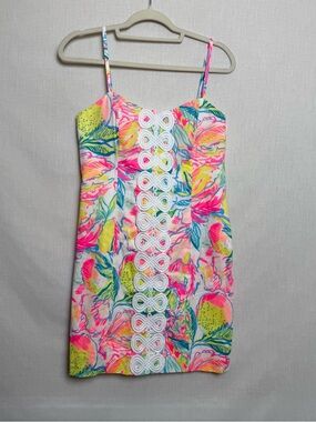 Lilly Pulitzer Shelli Stretch Dress Fiesta Bamba Size 8 Lace Panel Pink NWOT